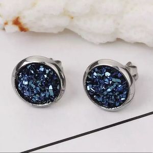 Navy Druzy Stud Earrings